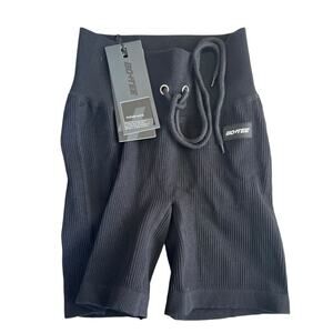 BoandTee Black Ribbed 'On Repeat' Cycling Shorts tie waist XS NWT